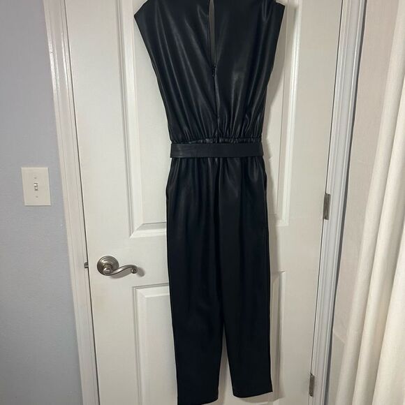 Women’s Black Faux Leather Sleeveless Jumper - Picture 4 of 5